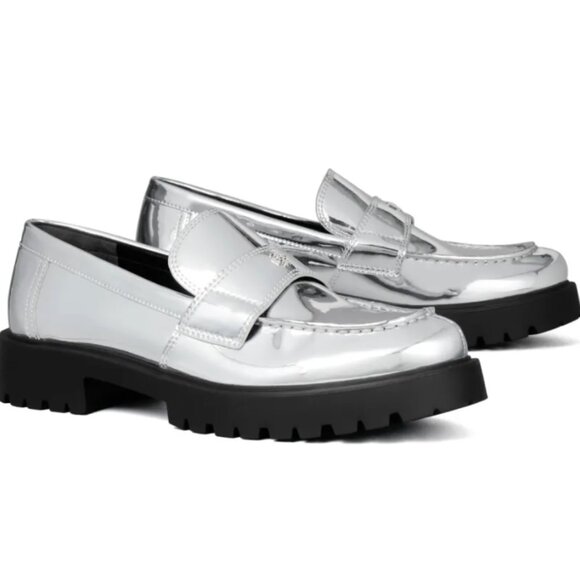 NWOT TORY BURCH SILVER CHUNKY CLASSIC LUG LOAFERS - 8M - Picture 3 of 9